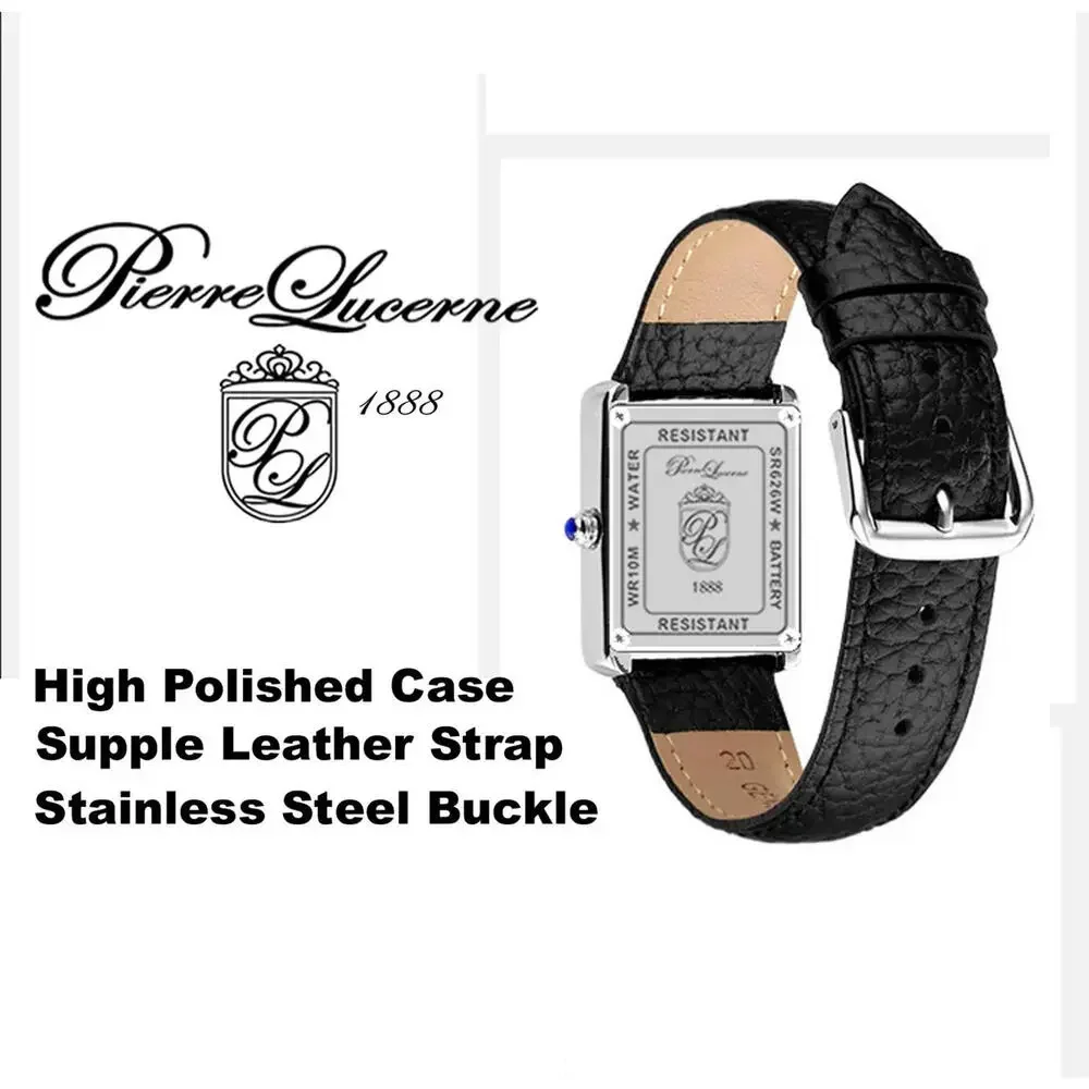 Classic Mens Watch Pierre‎ Lucerne Tank Black Band With Box